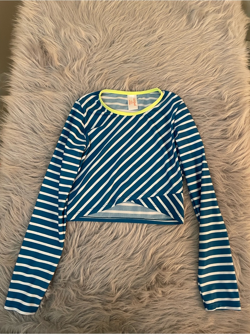 🥳Striped Blue & White Long Sleeve Crop Top with Neon Trim